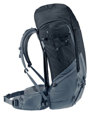 Deuter Futura Air Trek 60+10 SL – vy från sidan som visar ryggsäckens form, höftbälte med ficka, sidoficka för vattenflaska och justerbara remmar.